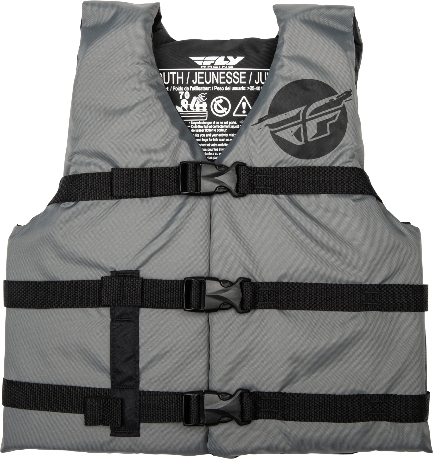Fly Racing Youth Flotation Vest Grey/Black Unisex - Youth flotation vest, Coast Guard Approved, Grey/Black - Click Image to Close