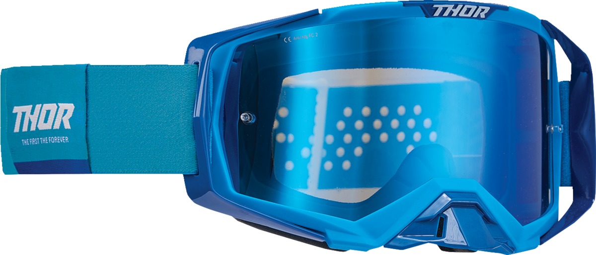 THOR Activate Motocross Goggles Blue/White Mirrored Lens Adult - Motocross goggles with blue mirrored lens for adults - Click Image to Close