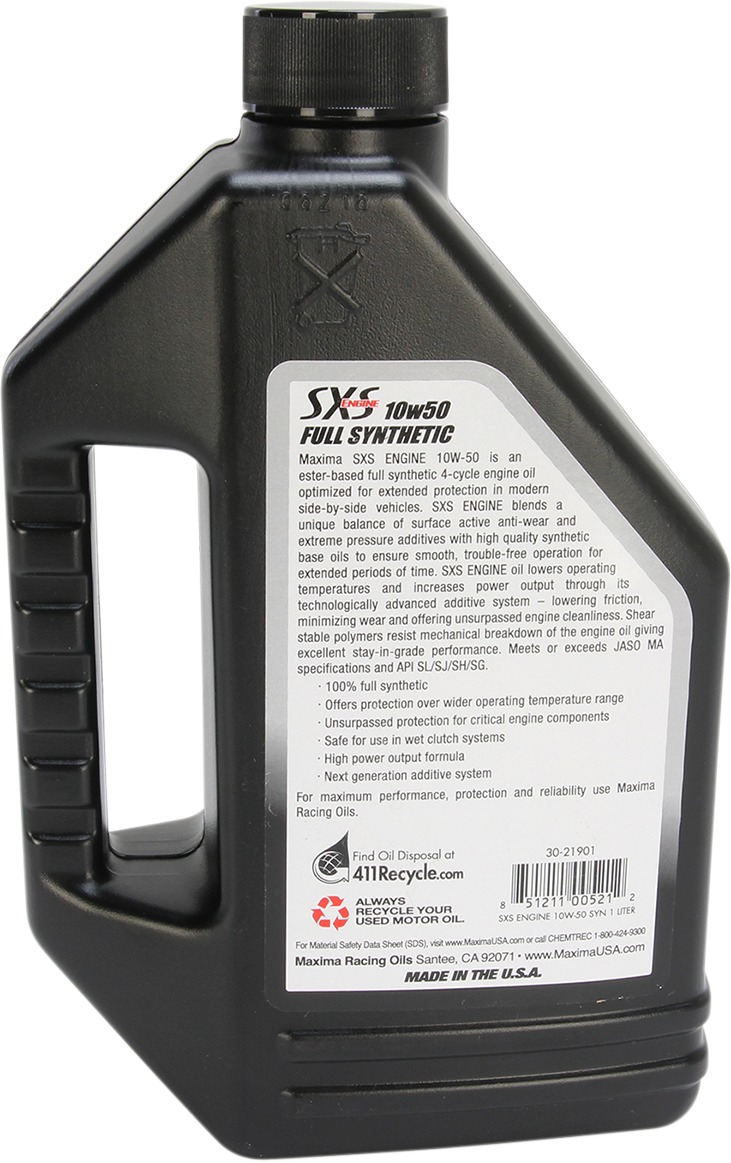 Maxima SXS 10W50 Full Synthetic Engine Oil 1L - Click Image to Close