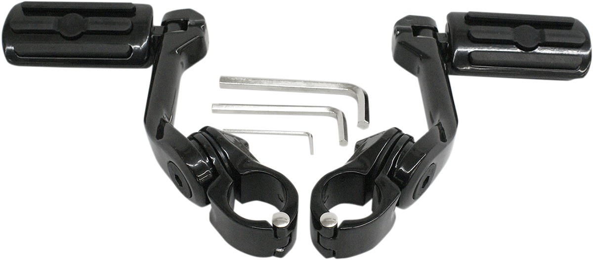 Ribbed Clamp-On Highway Bar Footpegs w/Mount 1-1/4" - Black - Click Image to Close