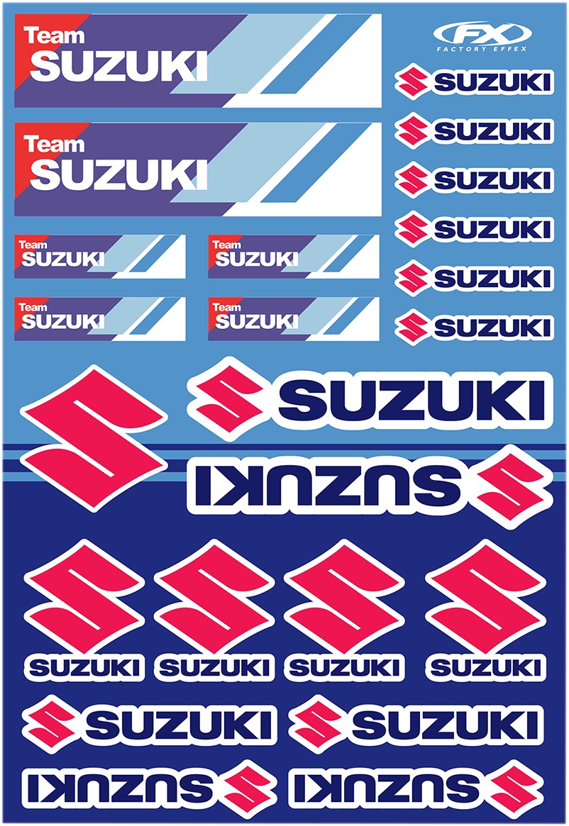 Factory Effex Suz Racing Sticker Sheet, Universal Graphic Kit 1-1-1/4" - Click Image to Close