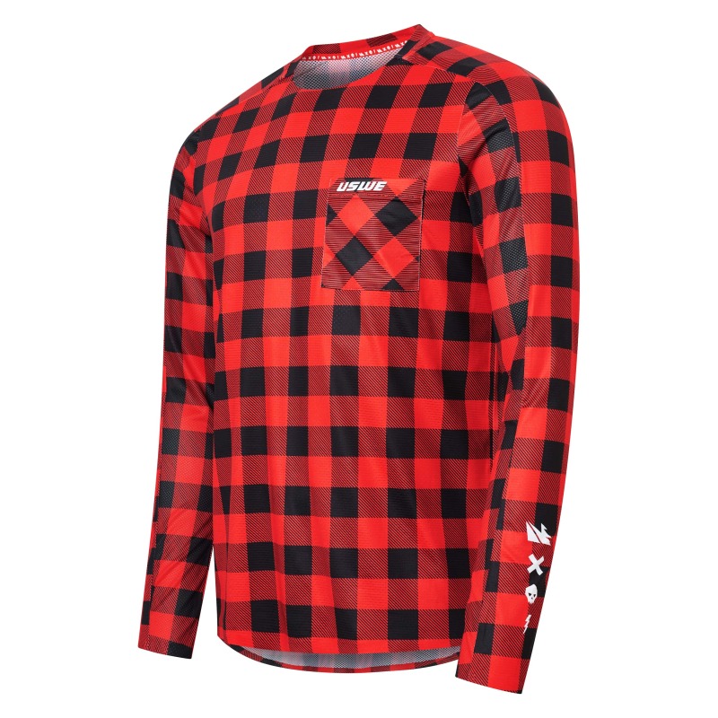 USWE Flannel Long Sleeve Off-Road Jersey Flame Red XL - Lightweight flannel jersey, Flame Red, Size XL - Click Image to Close