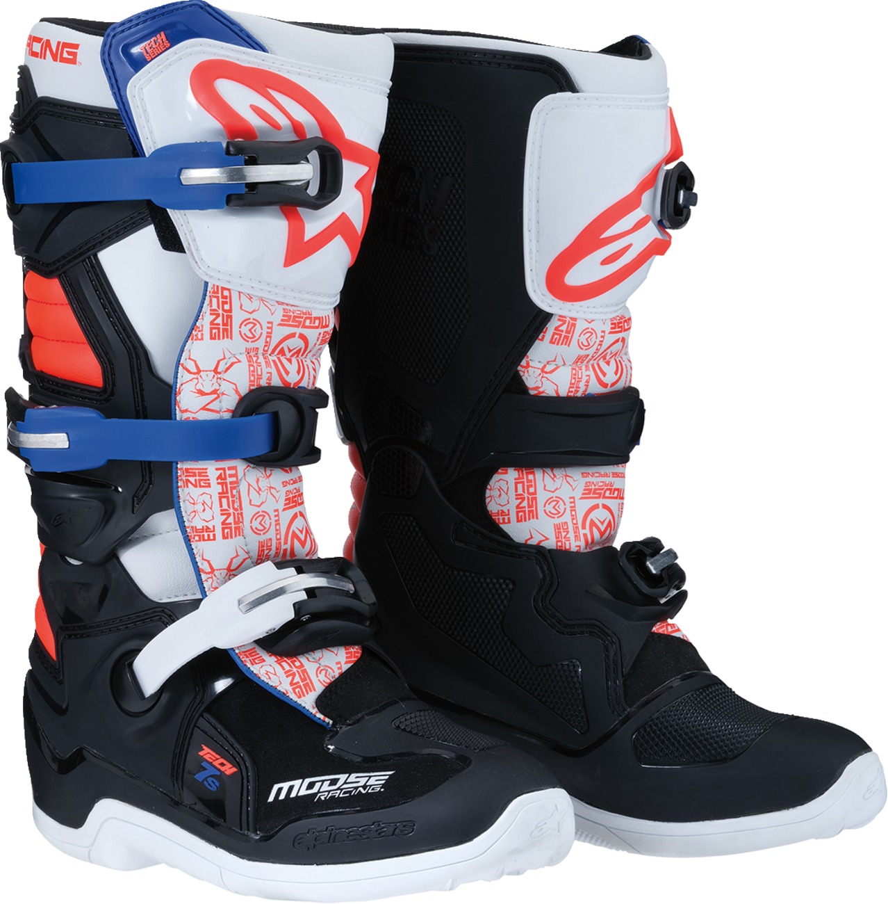 Moose Offroad Youth Tech 7S Boots Black/Red/White/Blue Sz 7 - Youth off-road boots, size 7, black/red/white/blue - Click Image to Close