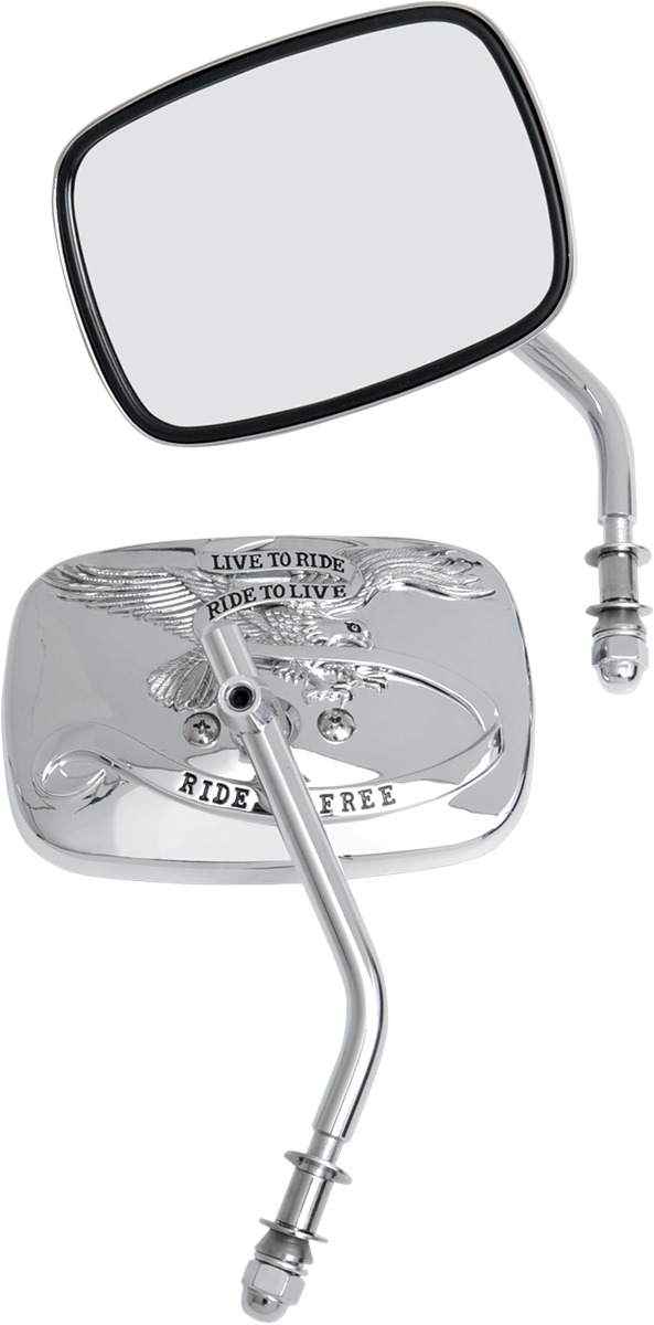 Drag Specialties Live To Ride Rectangle Custom Mirrors Chrome Pair - Rectangle chrome mirrors pair, Live to Ride style - Click Image to Close