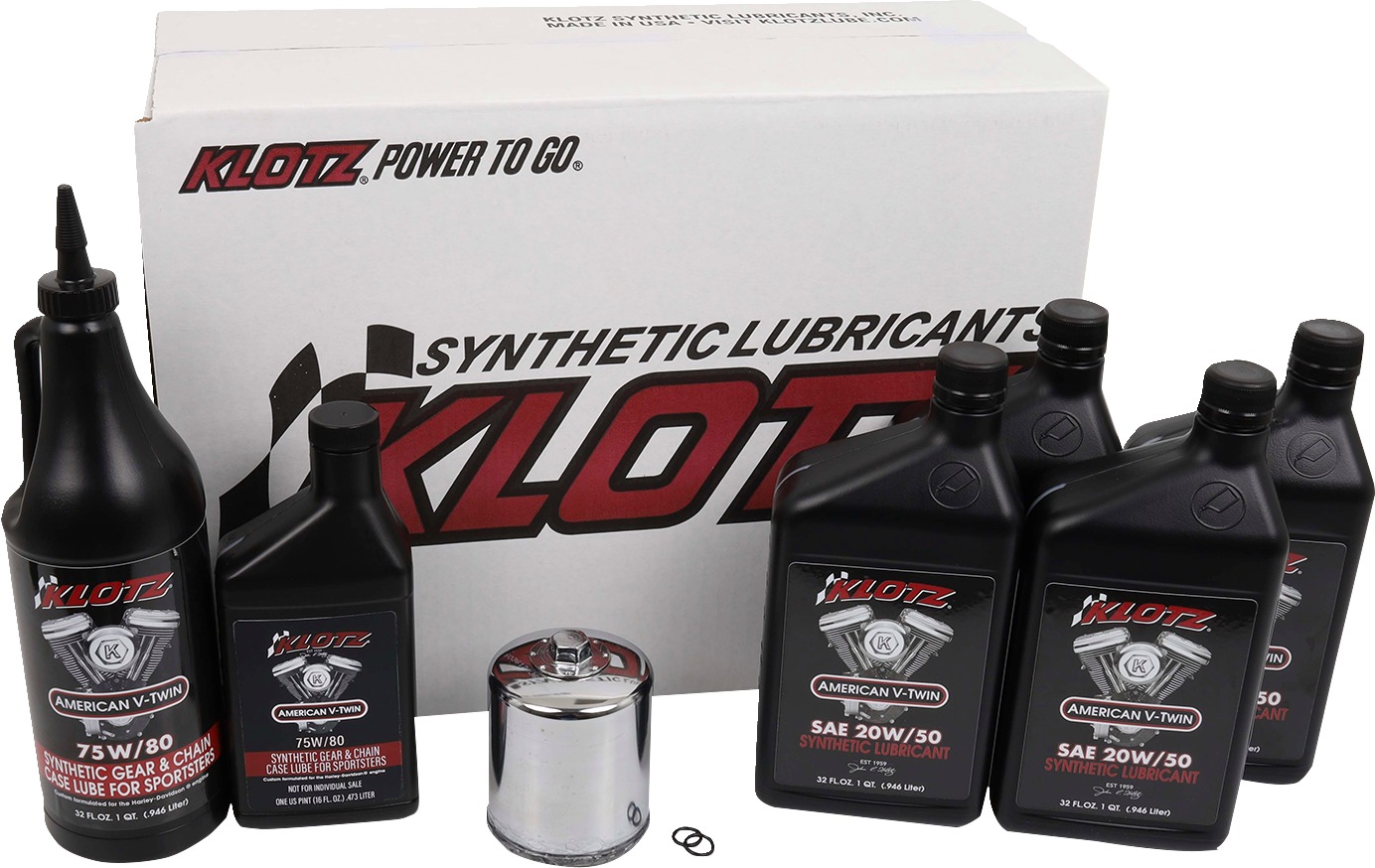 Klotz Premium Oil Change Kit for Harley Evolution Sportster - Complete synthetic oil change kit for Harley Sportster - Click Image to Close