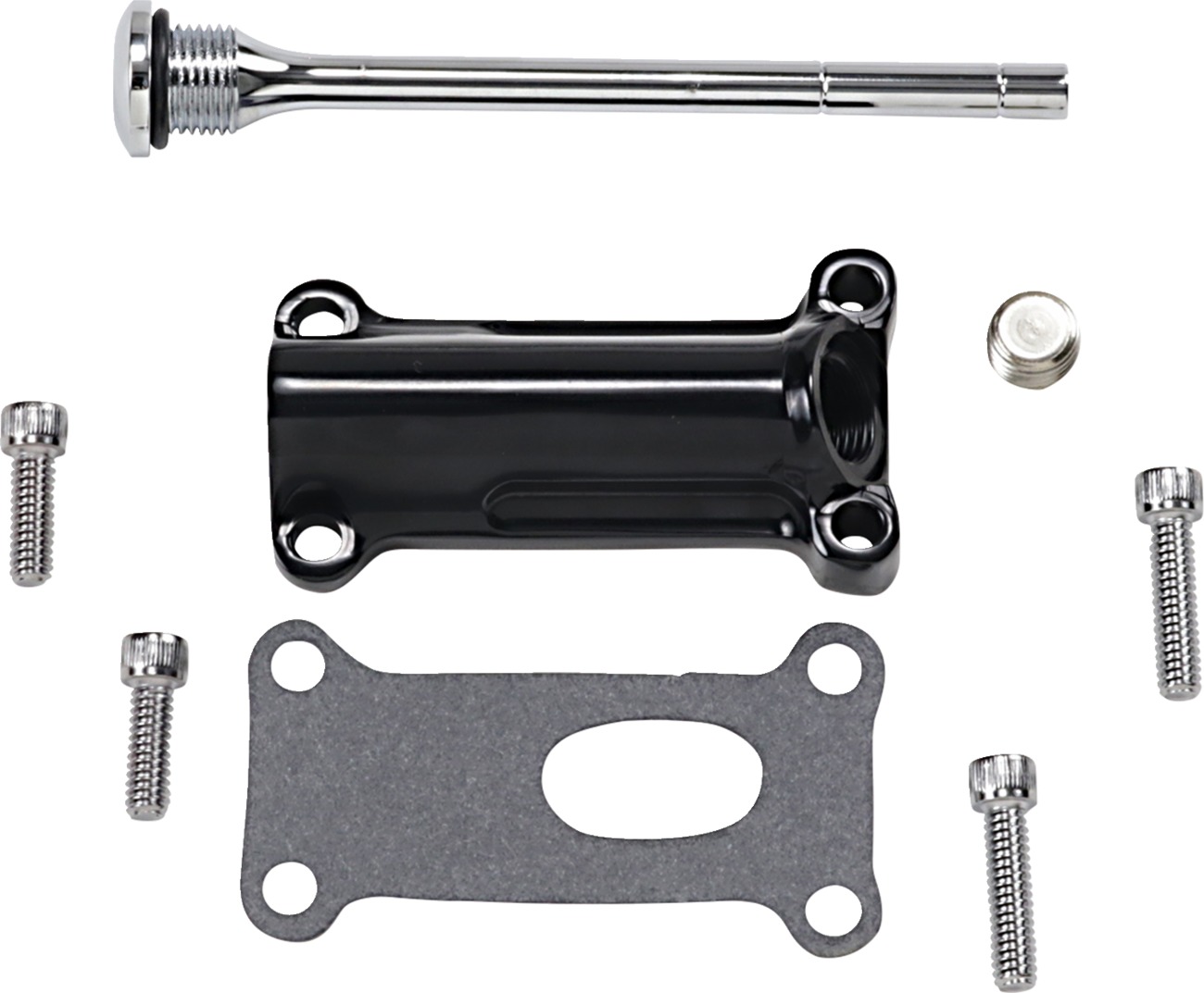Drag Specialties Engine Oil Spout Kit Black/Silver For Harley Touring - Engine oil spout kit For Harley Touring models - Click Image to Close