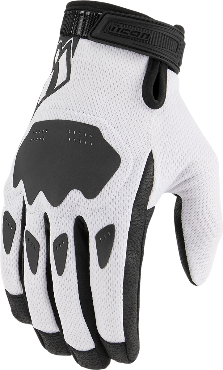 ICON Hooligan CE Gloves White Black Men's Medium - Short cuff sport riding gloves, White/Black, Men's M - Click Image to Close