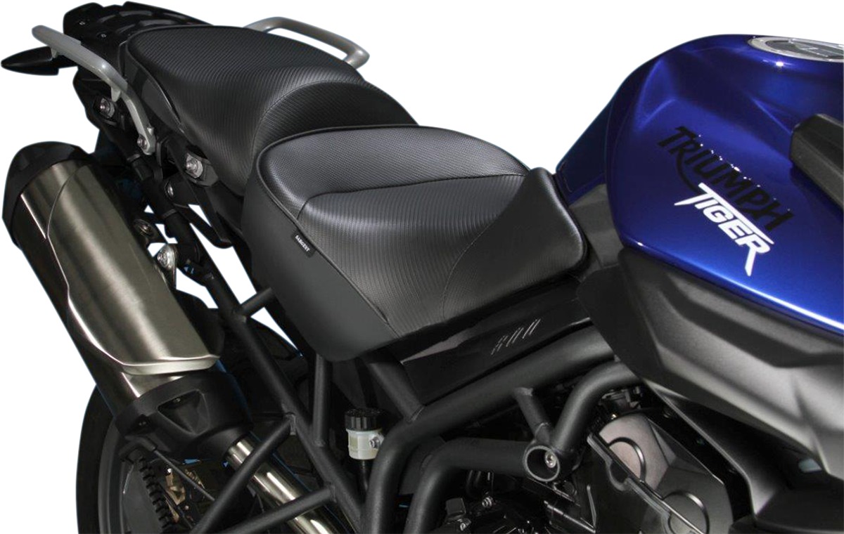 World Sport Performance Plain CarbonFX Vinyl 2-Up Seat Low - Tiger 800 - Click Image to Close