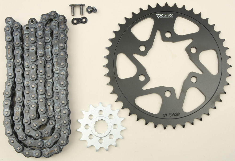 V3 Chain & Sprocket Kit Black SX Chain 520 15/43 Black Steel - For 07-19 Kawasaki ZX6R - Click Image to Close