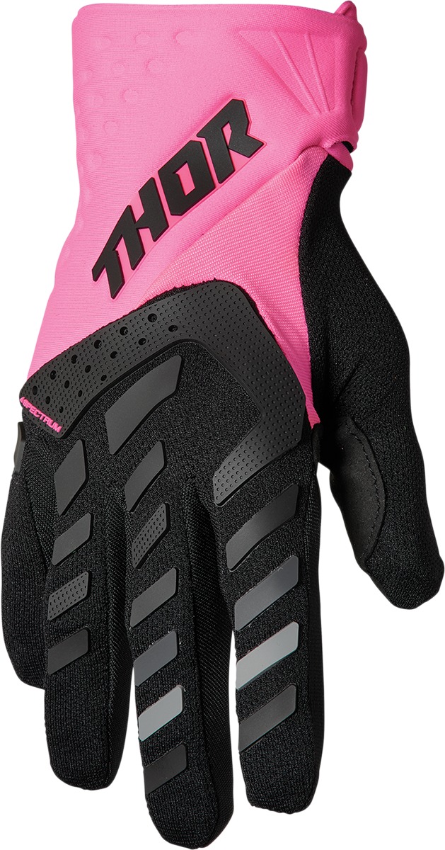 Thor Women's Spectrum Gloves Small Black/Fluorescent Pink - MX gloves with padded palm and touchscreen fingers - Click Image to Close