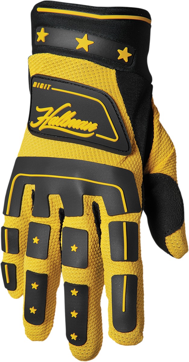 Thor Hallman Digit Gloves Men's S Black/Yellow - Vintage inspired MX gloves - Click Image to Close