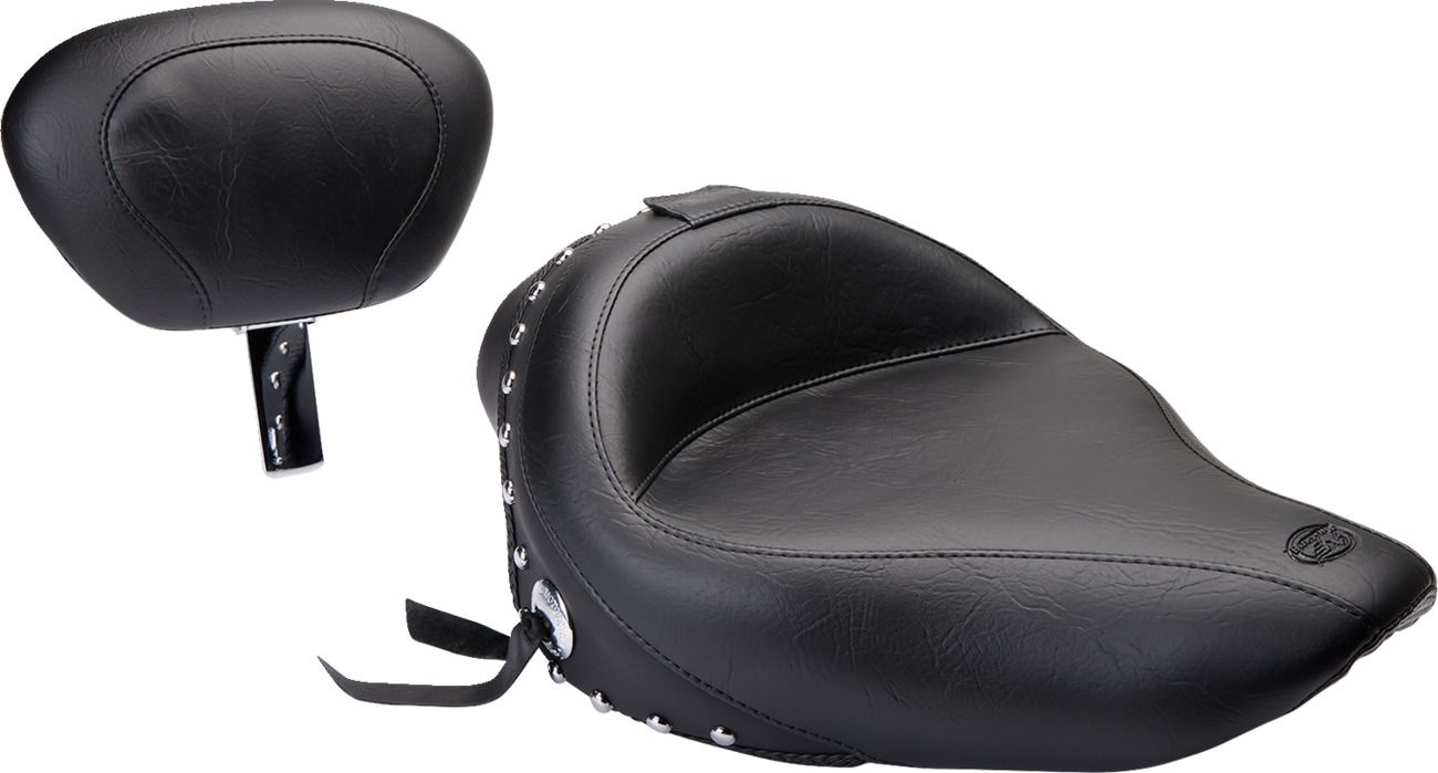 Mustang Wide Studded Solo Seat with Backrest 14.5" For 04-21 HD Sportster - Click Image to Close