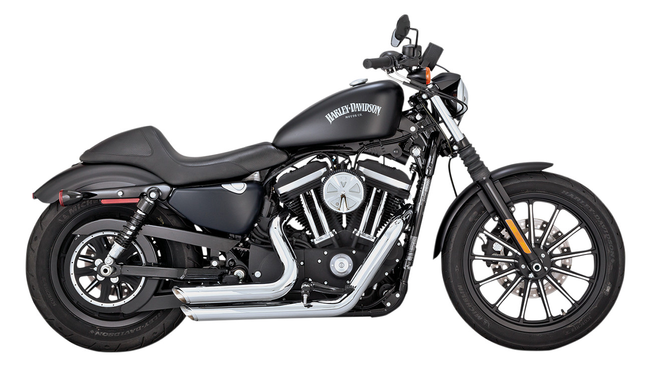 Shortshots Staggered Chrome Full Exhaust - For 14-20 Harley Sportster - Click Image to Close