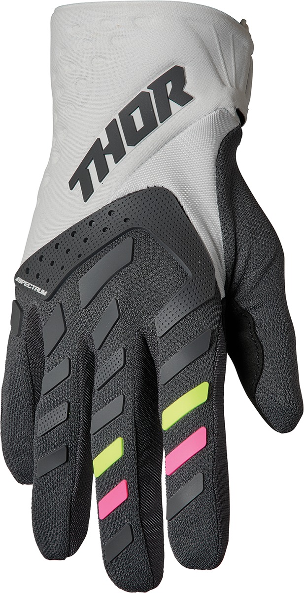 Thor Women's Spectrum Gloves Charcoal/Light Gray M - MX gloves with padded palm, touchscreen enabled - Click Image to Close
