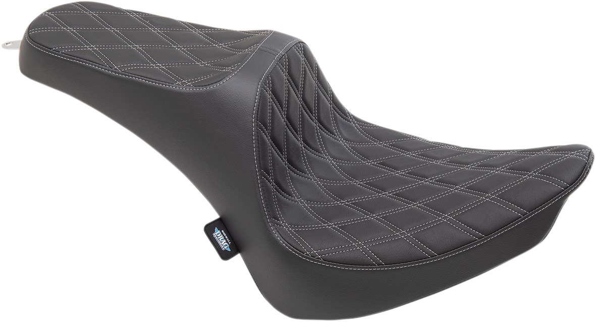 Predator III Seat- Double Diamond Silver Thread 7in Tall Rider Support-2Up - For 00-05 FXST, 00-17 FLST, 00-06 FLSTF - Click Image to Close