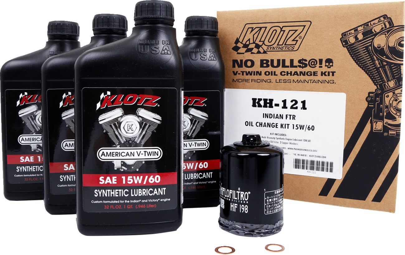 Klotz Synthetic Oil Change Kit for Indian FTR - 4 Quart 15W-60 Oil Kit For Indian FTR models - Click Image to Close