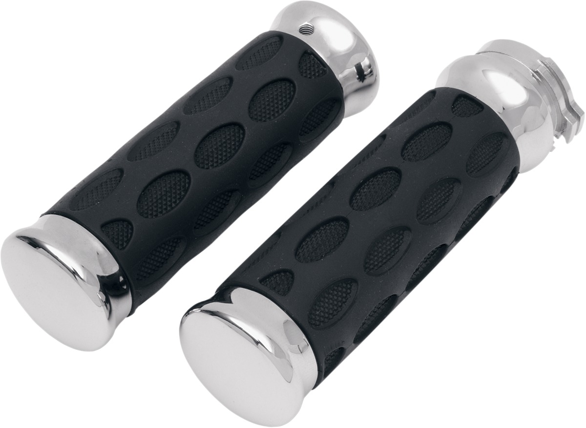 Drag Specialties Custom Rubber Grips Chrome Black Pair For Harley-Davidson - Click Image to Close