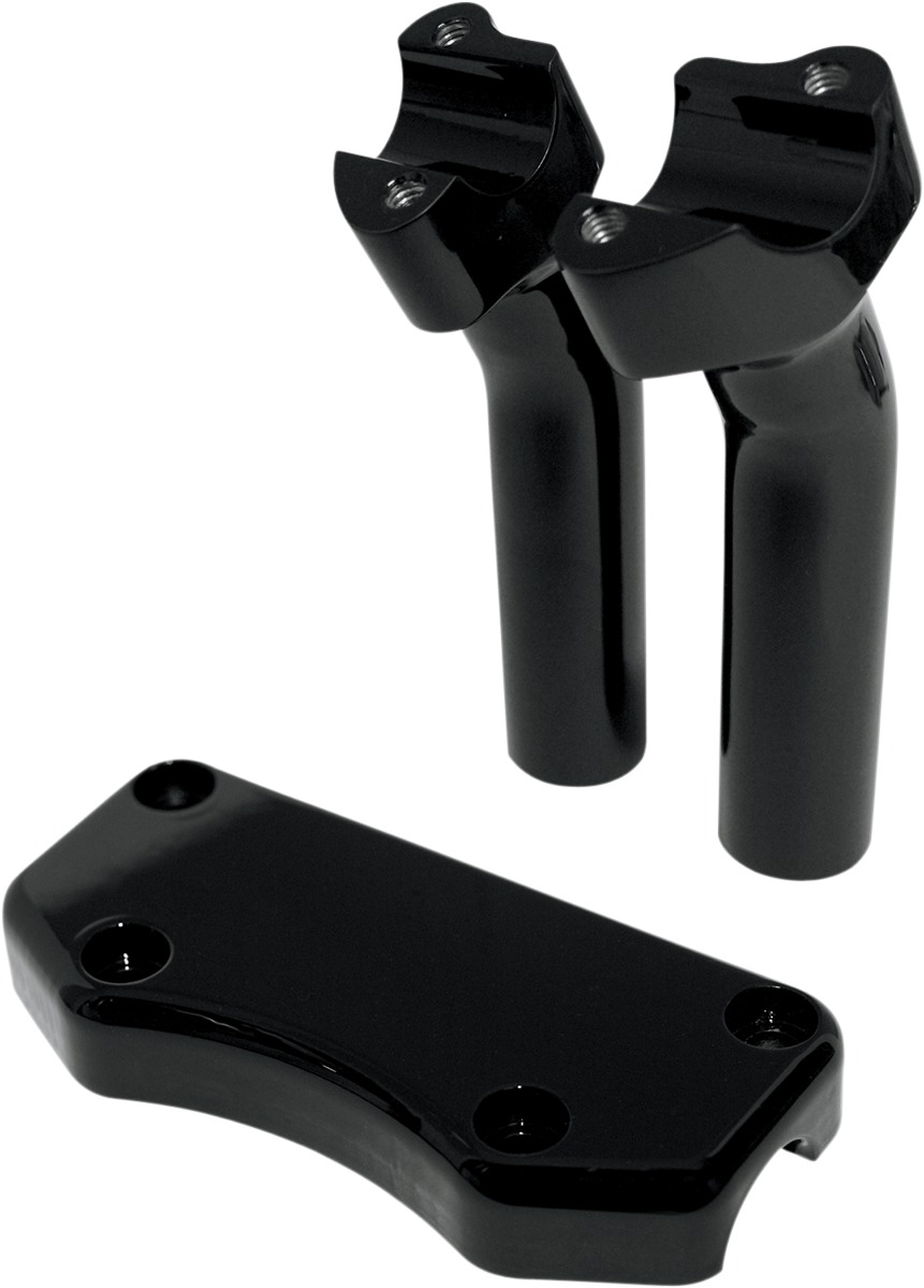 Drag Specialties Buffalo Handlebar Riser & Top Clamp Kit Black 5.5in Pullback - Gloss black 5.5in riser kit for 1in handlebars - Click Image to Close