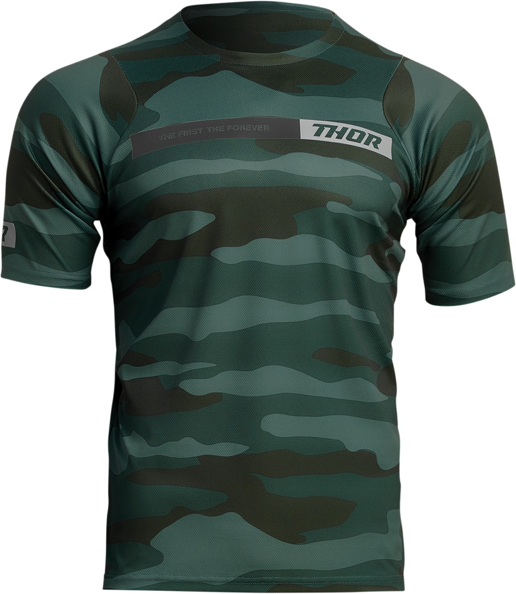 Thor Assist Short-Sleeve Jersey Camo Green 2XL Men's - MTB/Downhill jersey, moisture wicking, Camo Green, 2XL - Click Image to Close