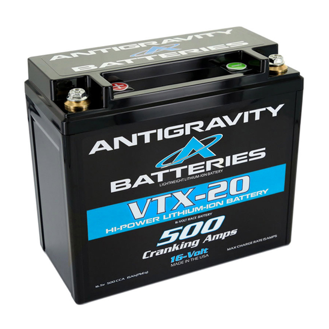 16-volt Lithium "Race" Battery, 20-cell 500ca; Right Negative Terminal - YTX12 Case Size - For High Compression Motors - Click Image to Close