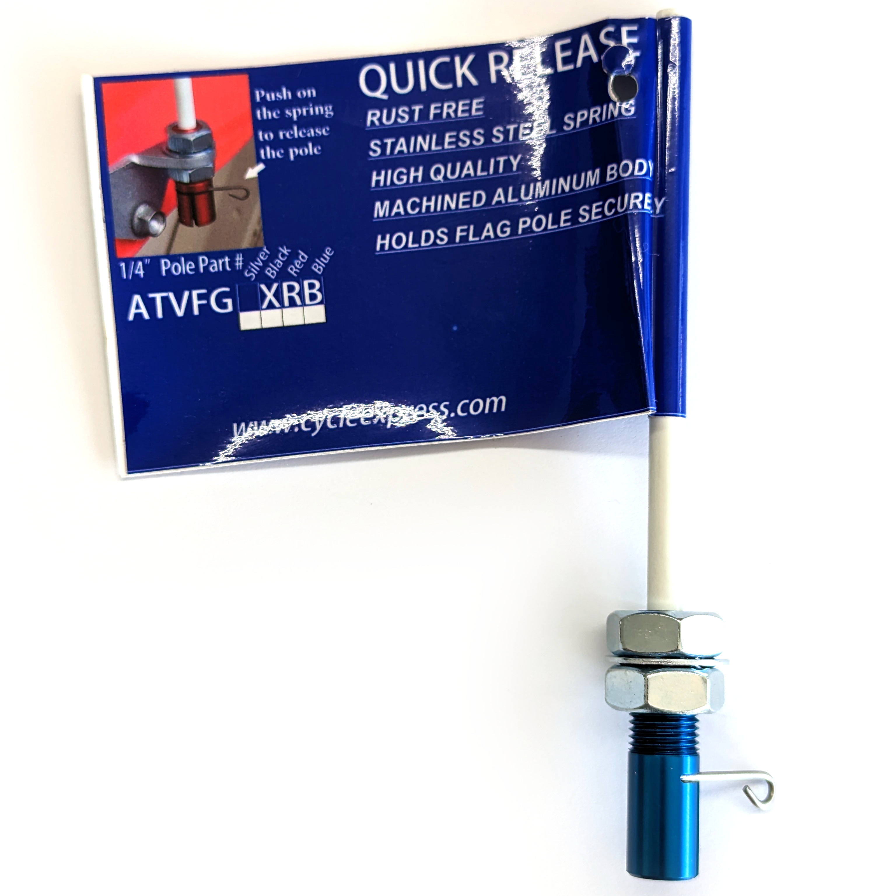 The "Flag Grabber" - Blue Quick Release Whip Flag Pole Mount - 1/4" - Click Image to Close
