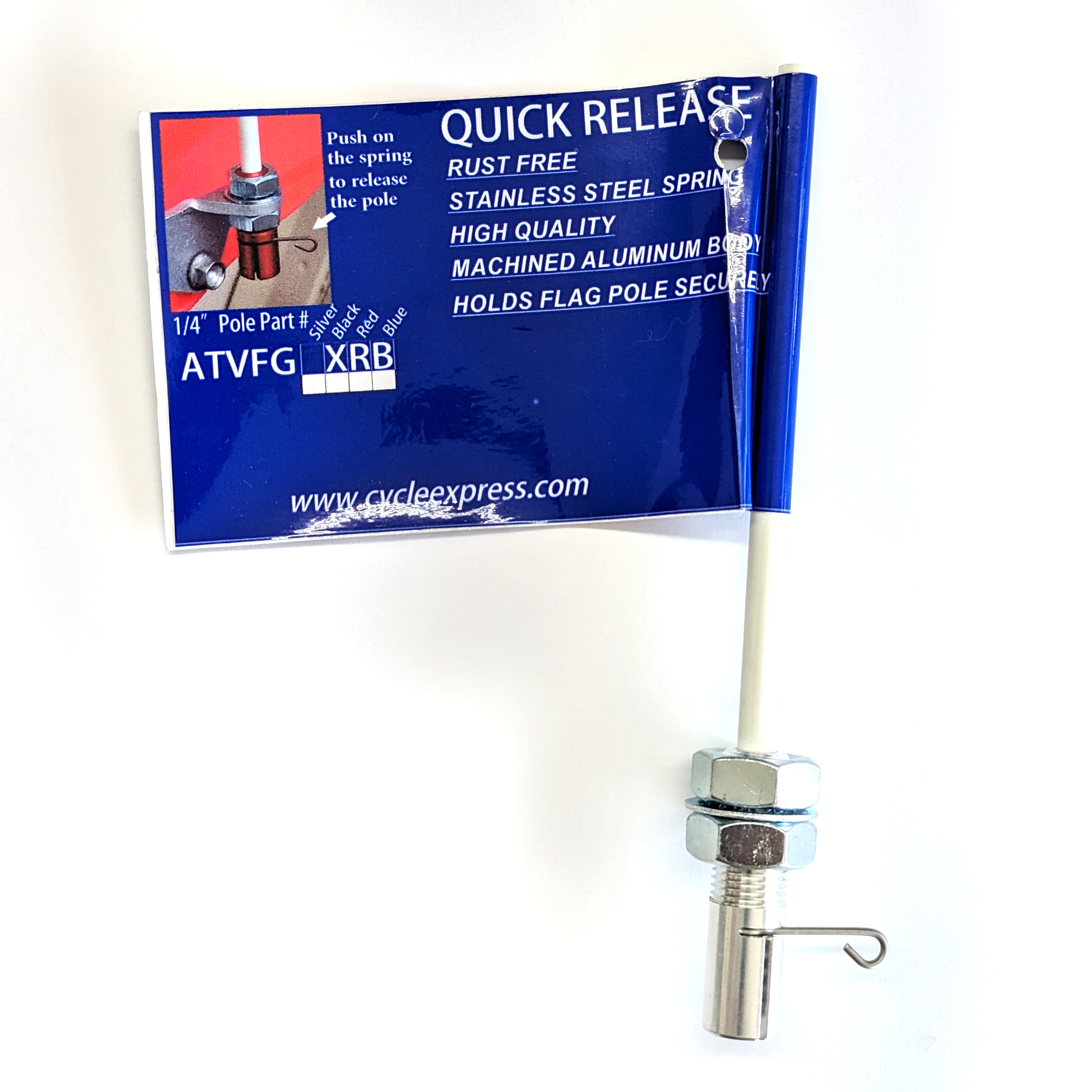 The "Flag Grabber" - Silver Quick Release Whip Flag Pole Mount - 1/4" - Click Image to Close