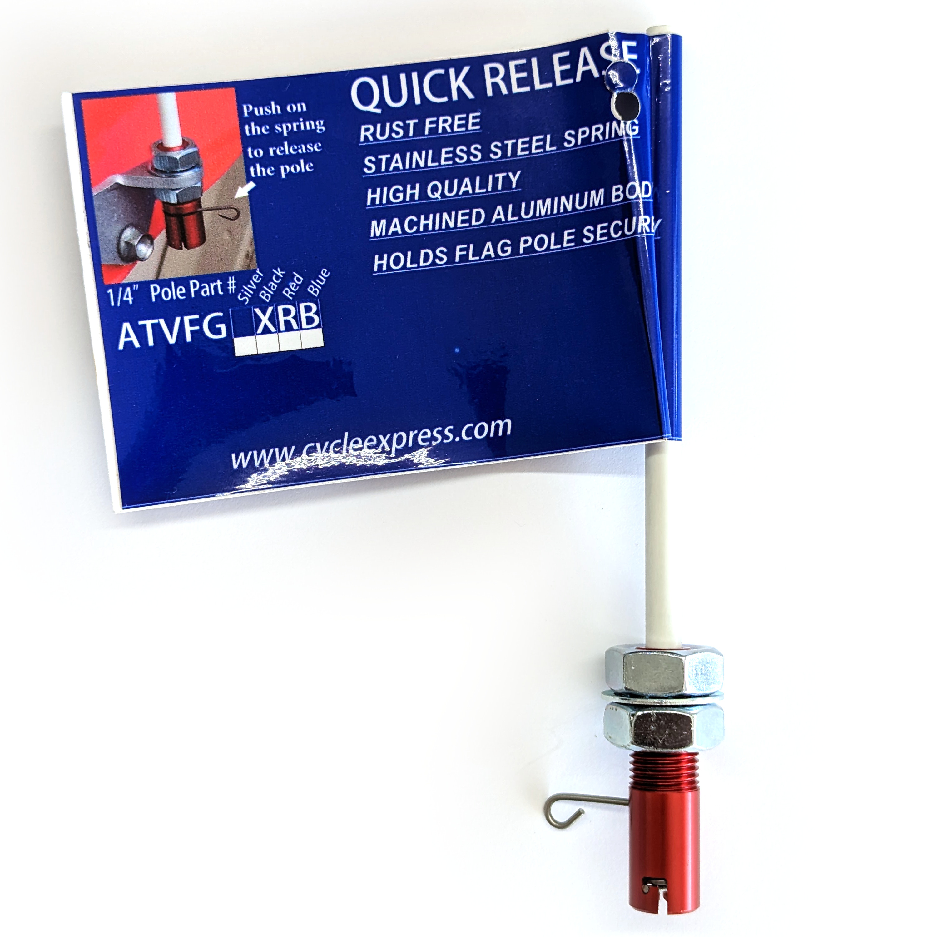 The "Flag Grabber" - Red Quick Release Whip Flag Pole Mount - 1/4" - Click Image to Close