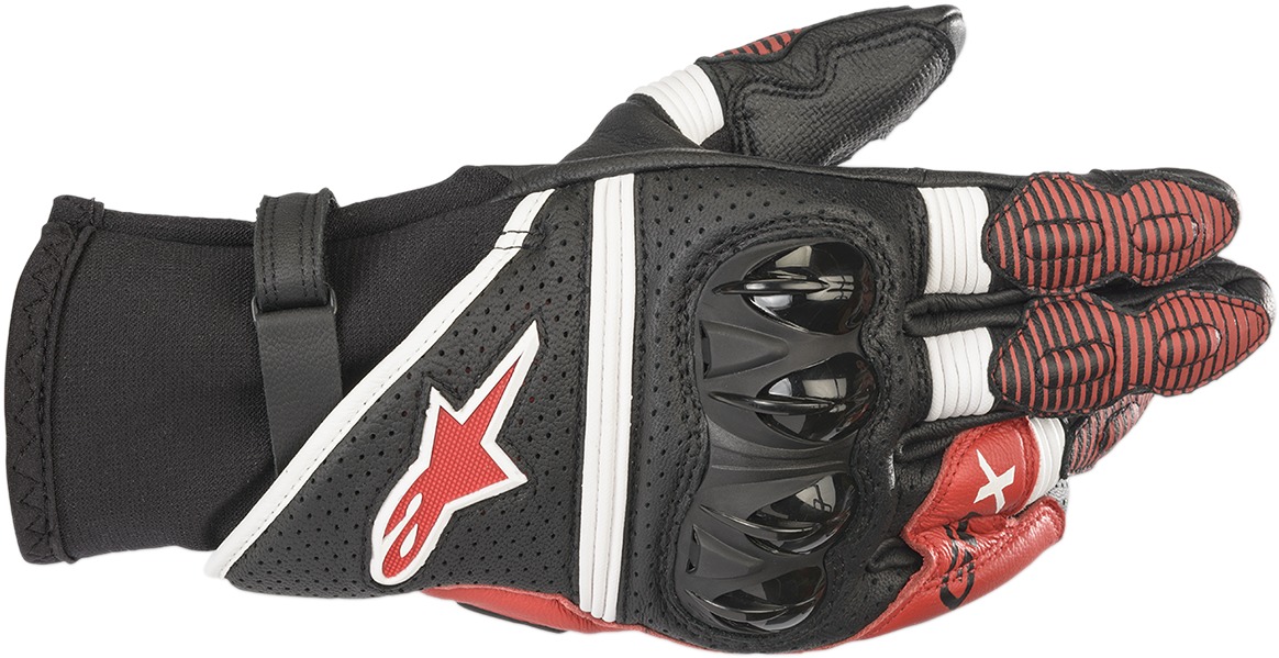 GPX V2 Motorcycle Gloves Black/White/Red Medium - Click Image to Close