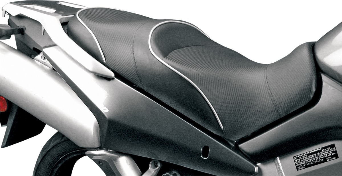 World Sport Performance Plain CarbonFX Vinyl Solo Seat Black/White - Click Image to Close