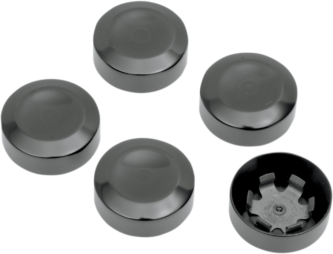 Drag Specialties Rear Pulley Bolt Covers Black 5 Pack For Harley-Davidson - Click Image to Close