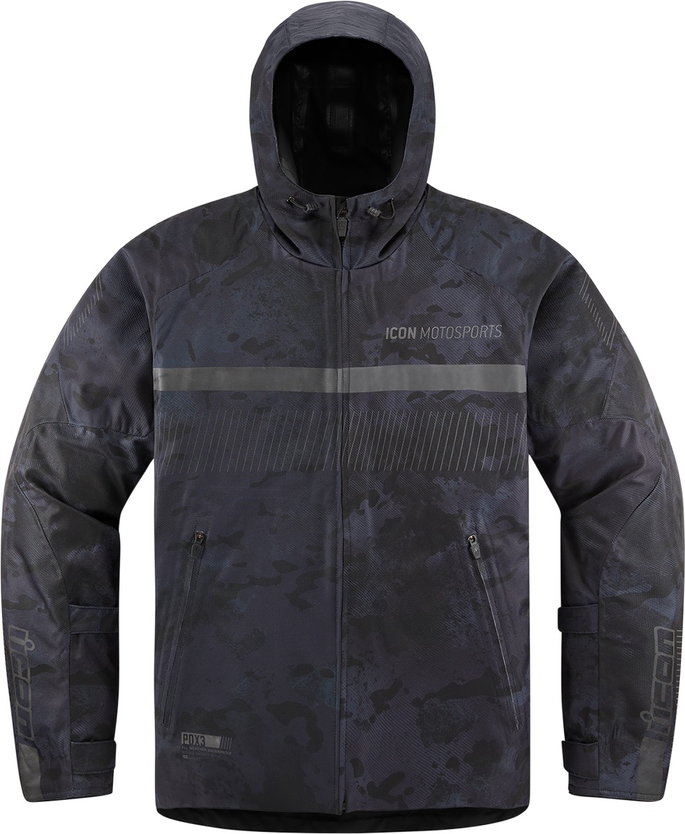 ICON PDX3 Jacket Men's 3XL Camo Gray - Waterproof hooded jacket for all-weather riding - Click Image to Close