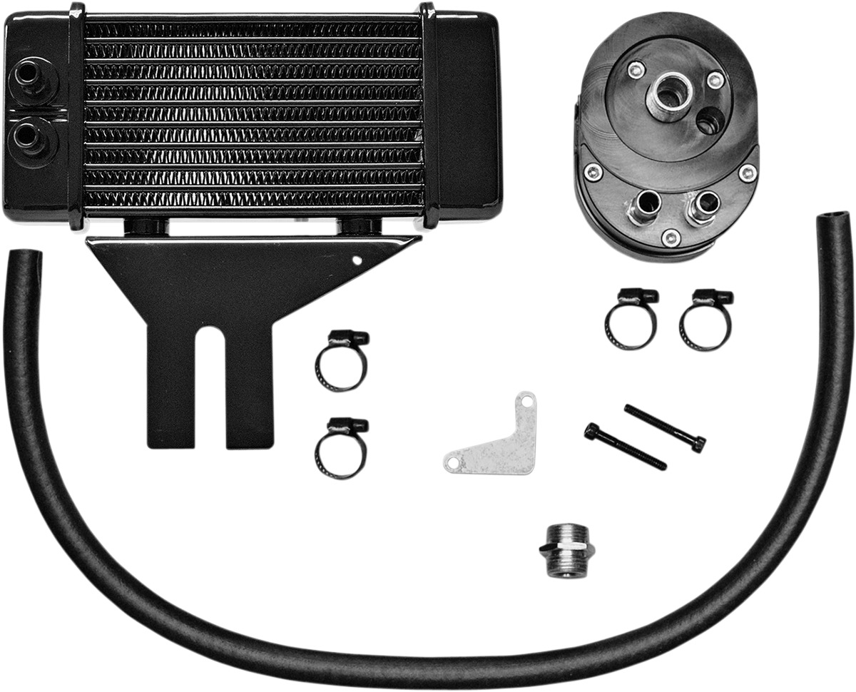 Horizontal Low Mount 10-Row Oil Cooler - Black - For 91-17 Harley Dyna - Click Image to Close