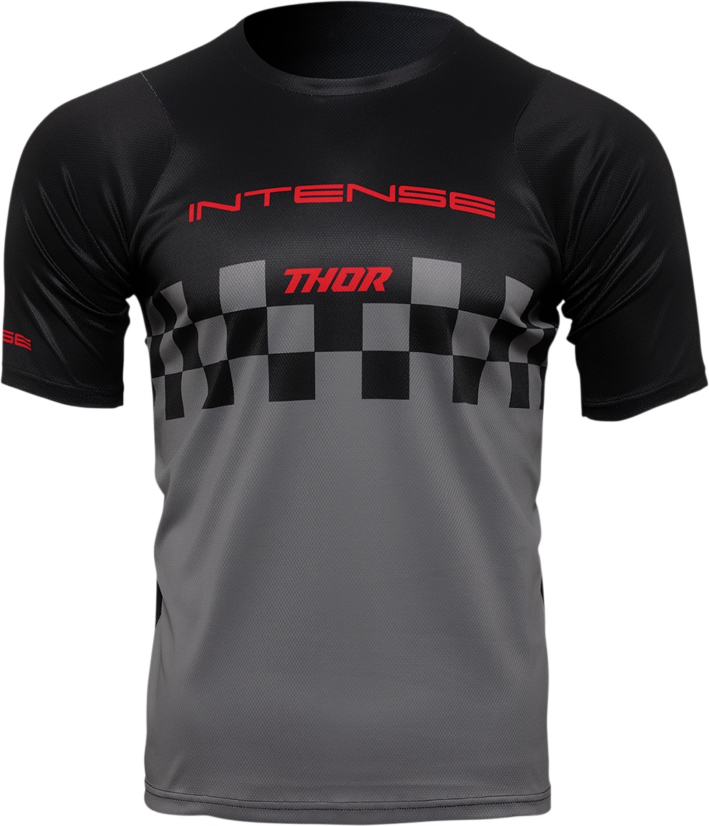 Thor Intense Assist Chex Short-Sleeve Jersey Gray/Black/Red Men's M - Performance MTB jersey, moisture wicking, men's size M - Click Image to Close