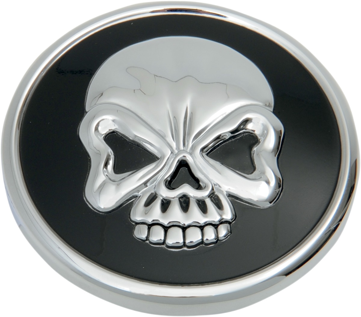 Drag Specialties Skull Gas Cap Black Chrome Vented Screw-On For Harley - Vented skull gas cap fits many Harley models - Click Image to Close