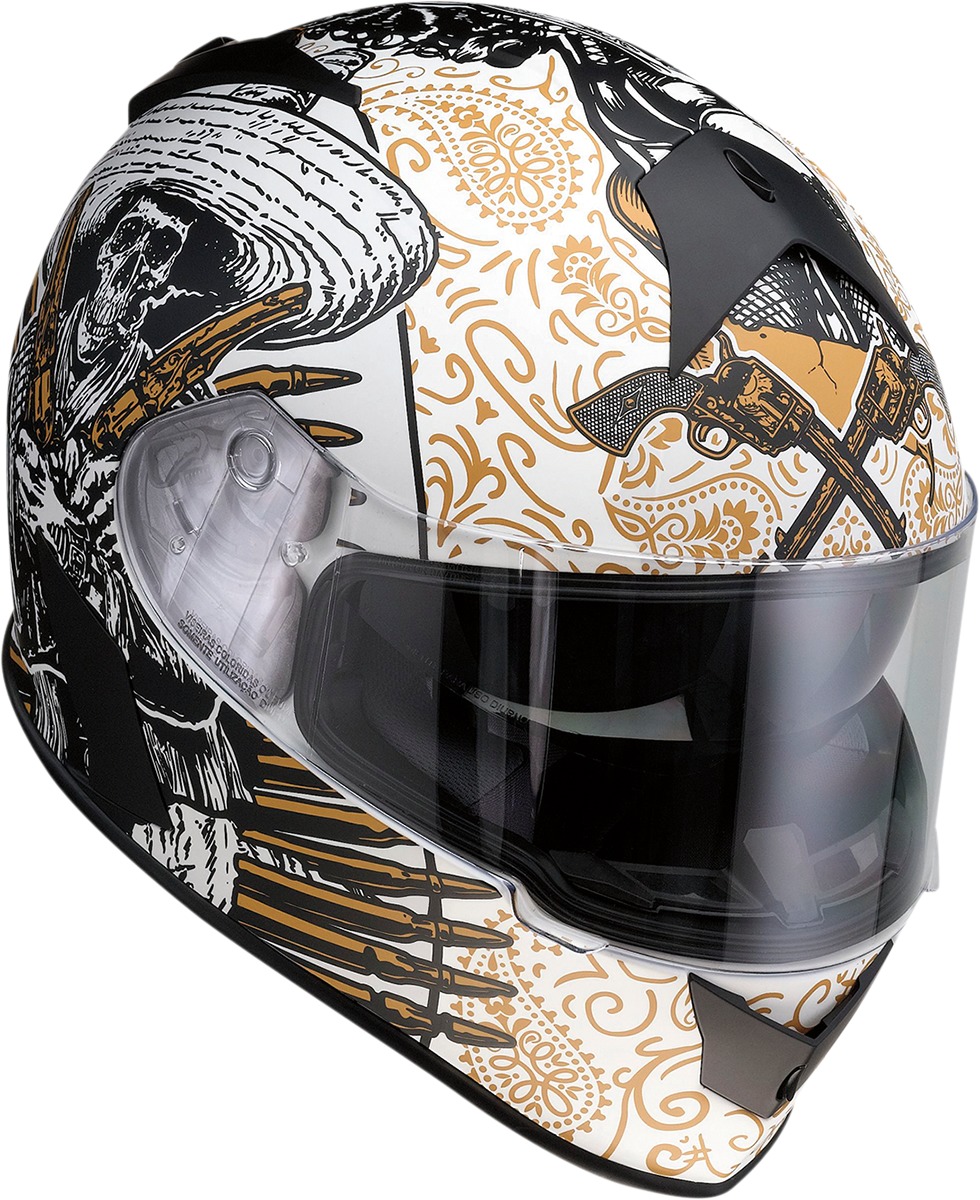 Z1R Warrant Sombrero Helmet White/Black/Gold L - Full face helmet with drop-down sun visor - Click Image to Close