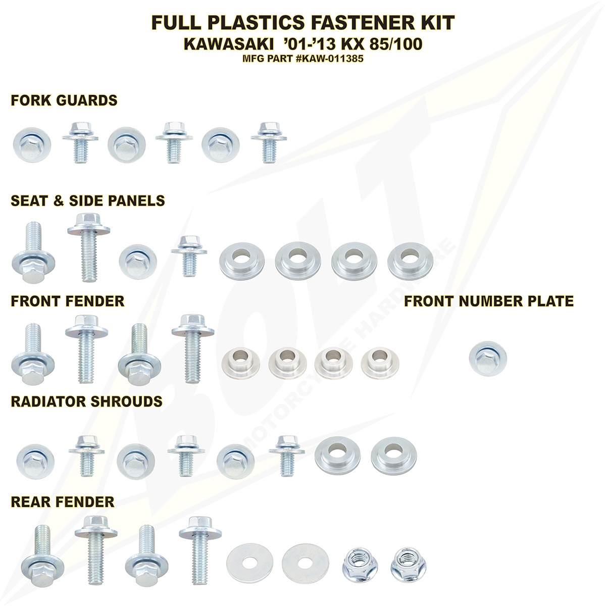Full Plastic Fastener Kit - For 01-13 Kawasaki KX85 - Click Image to Close