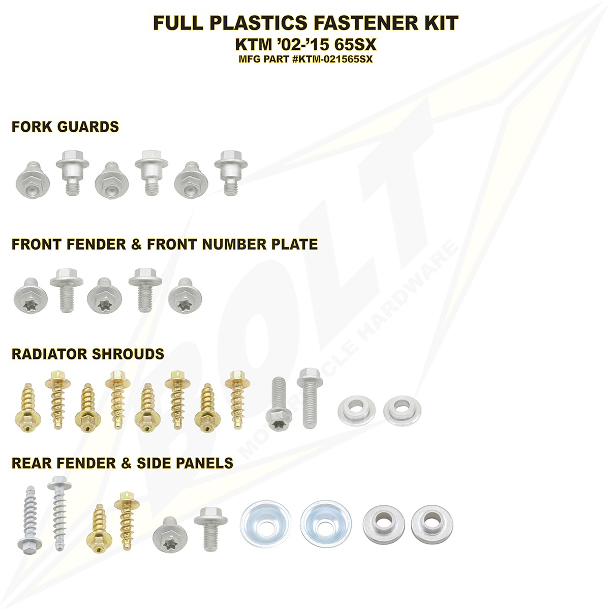 Full Plastic Fastener Kit - For 02-15 KTM 65 SX - Click Image to Close