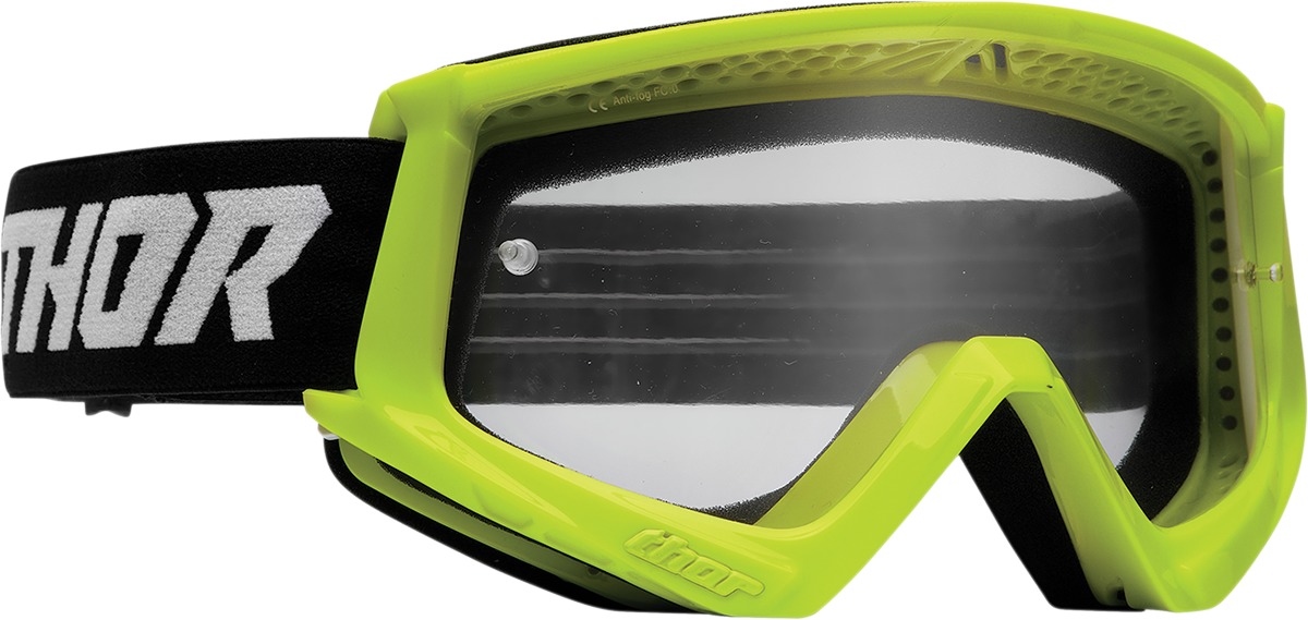 THOR Combat Racer Goggle Clear Lens Fluorescent Green Adult - Anti-fog scratch resistant lens, adult size, unisex - Click Image to Close