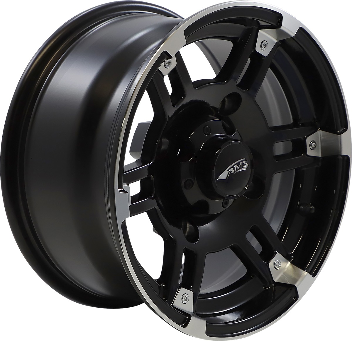 AMS Roll'n 104 Wheel 14x7 4/156 Black Gloss Machined Front/Rear - 14x7 4/156 Black ATV/UTV Wheel For Polaris Kawasaki Yamaha - Click Image to Close