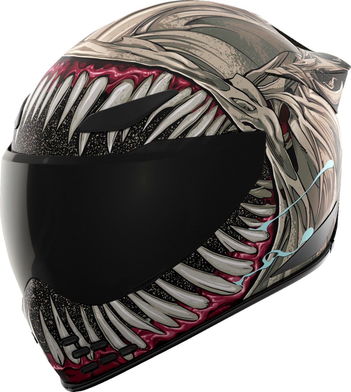 ICON Domain Grand Maw Helmet XS Gray - Full-face helmet with Grand Maw graphic - Click Image to Close