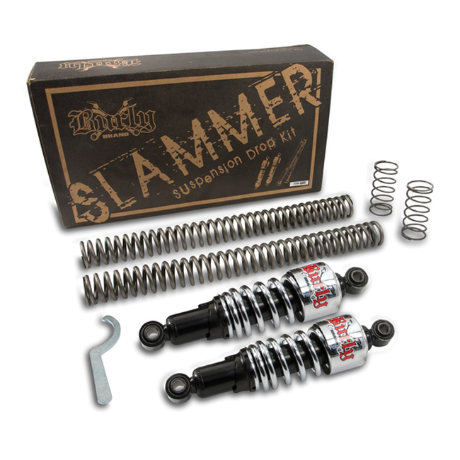 Chrome Slammer Kit - Complete Fork and Shock Lowering - For 88-03 HD Sportster - Click Image to Close