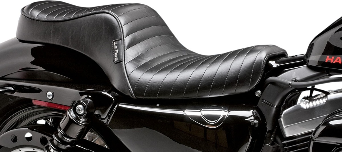 Cherokee Pleated Vinyl 2-Up Seat - Black - For Harley XL Sportster - Click Image to Close