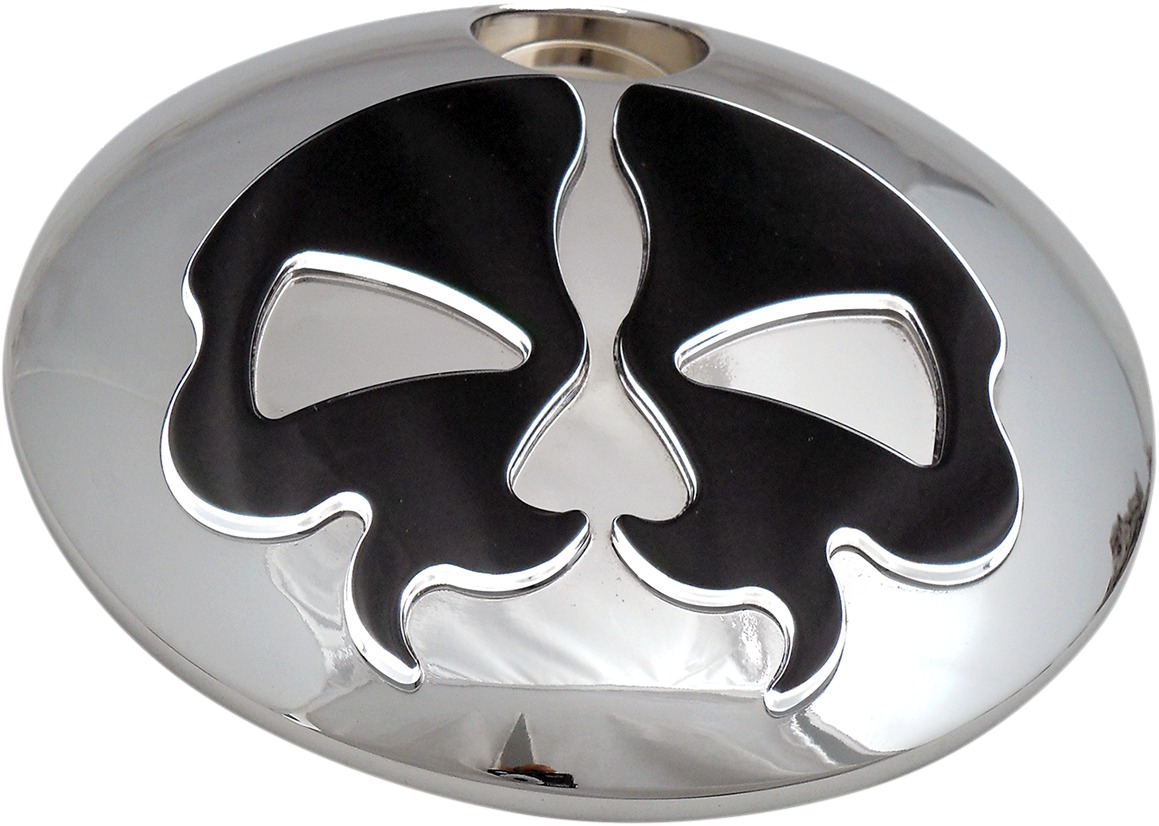 Drag Specialties Split Skull Fuel Door Black Chrome For Harley-Davidson - Fuel door cover for Harley-Davidson models - Click Image to Close