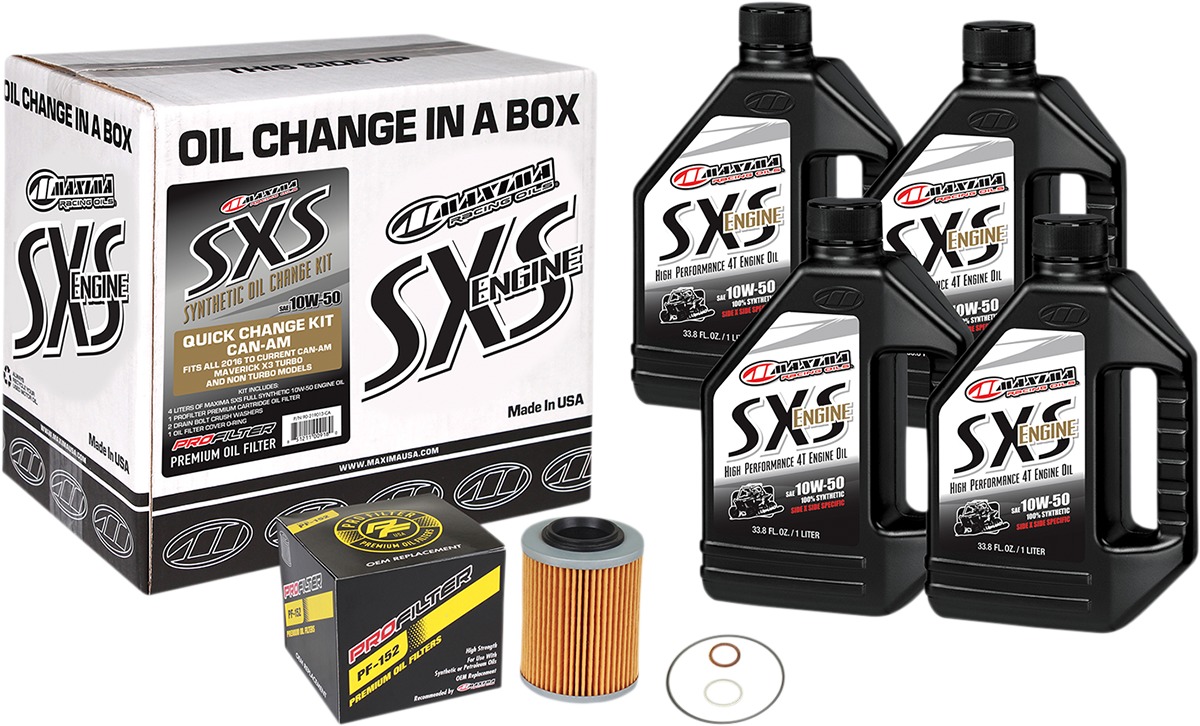 SxS Oil Change Kit - Synthetic 10W50 w/ PF-152 Filter - For Can Am Maverick X3 - Click Image to Close