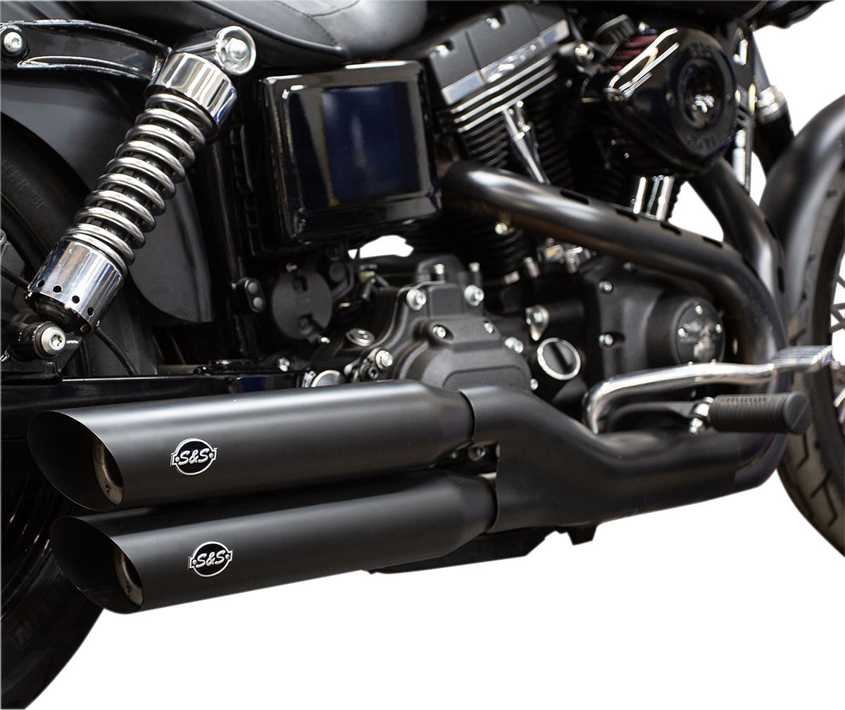 Dual Black Slip On Exhaust Slash-Cut - For 08-17 Harley Dyna FXDF FXDLS FXDWG - Click Image to Close
