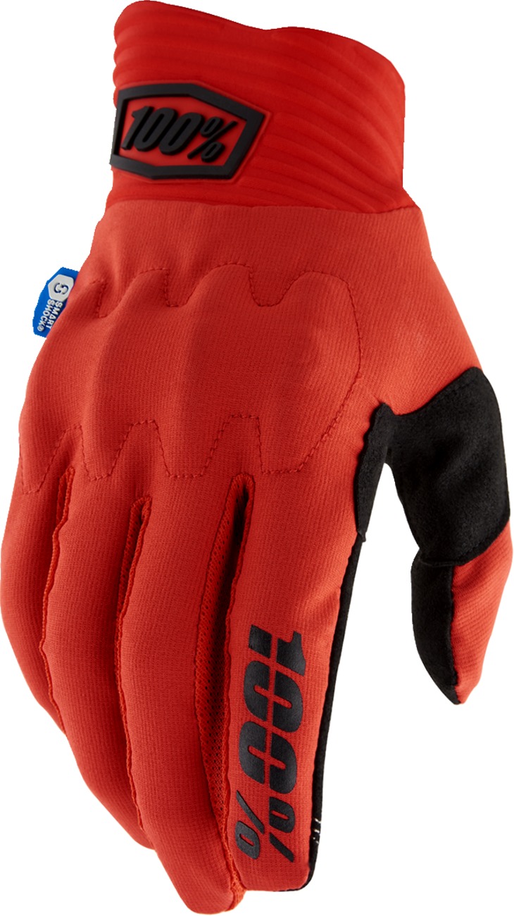 100% Cognito Smart Shock Gloves Red Men's Size S - Durable red gloves with Smart Shock knuckle, Size S - Click Image to Close