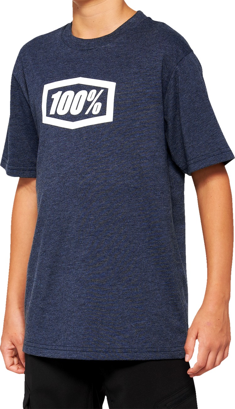 100% Youth Icon Tee, Navy Heather, Size Large - Click Image to Close