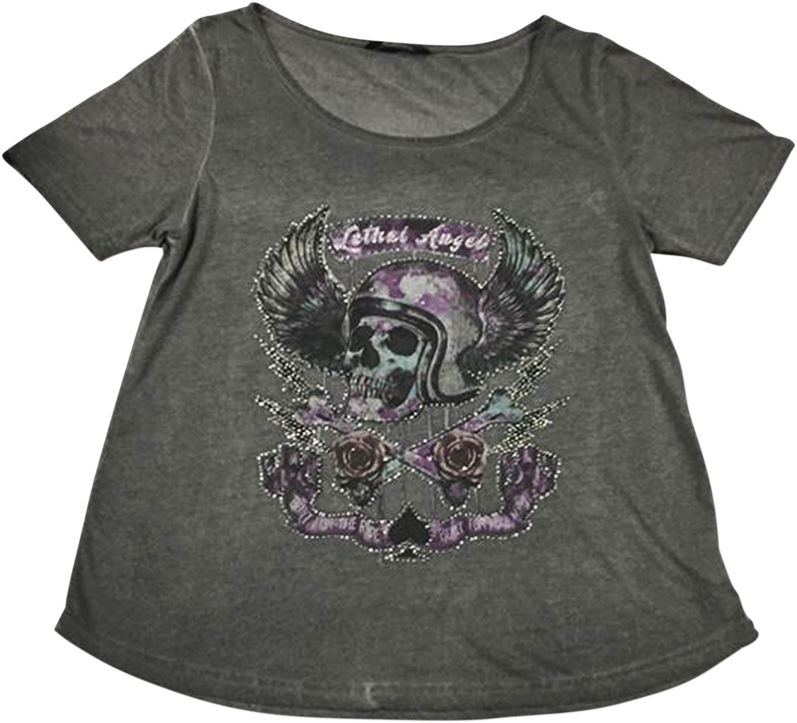 Women's Sin On Wheels Scoopneck Tee - Sin On Wheels Tee Gry Wsm - Click Image to Close