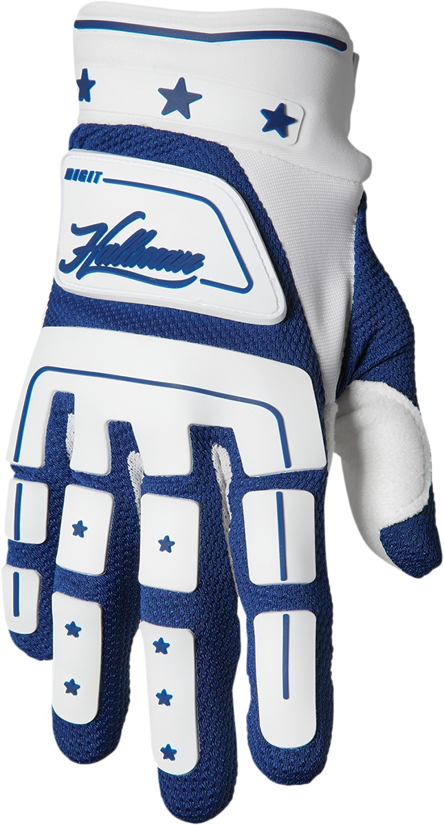 Thor Hallman Digit Gloves Men's Medium Navy/White - Vintage inspired MX gloves - Click Image to Close