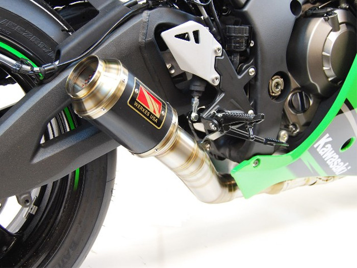 Black Center GP Race Slip On Exhaust - For 16-20 Kawasaki ZX10R - Click Image to Close